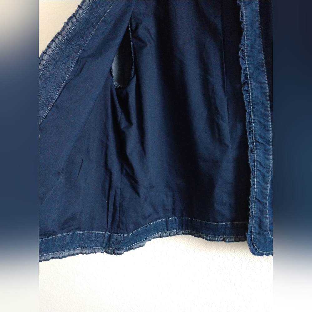 Alfred Dunner Denim Blazer Jacket Open Front Ruffle Detail Size 18 Chest 46" - Picture 3 of 7